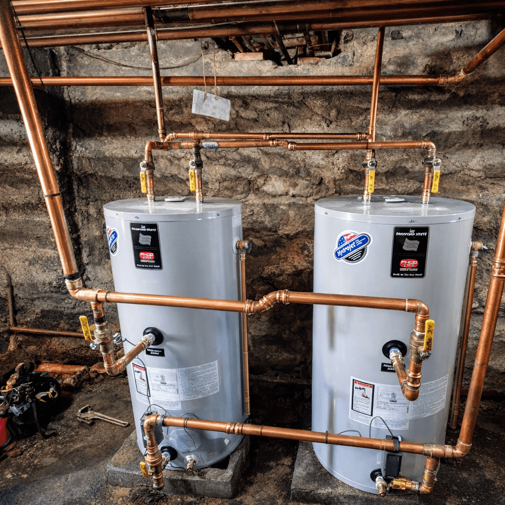 High-efficiency dual tank system with copper piping